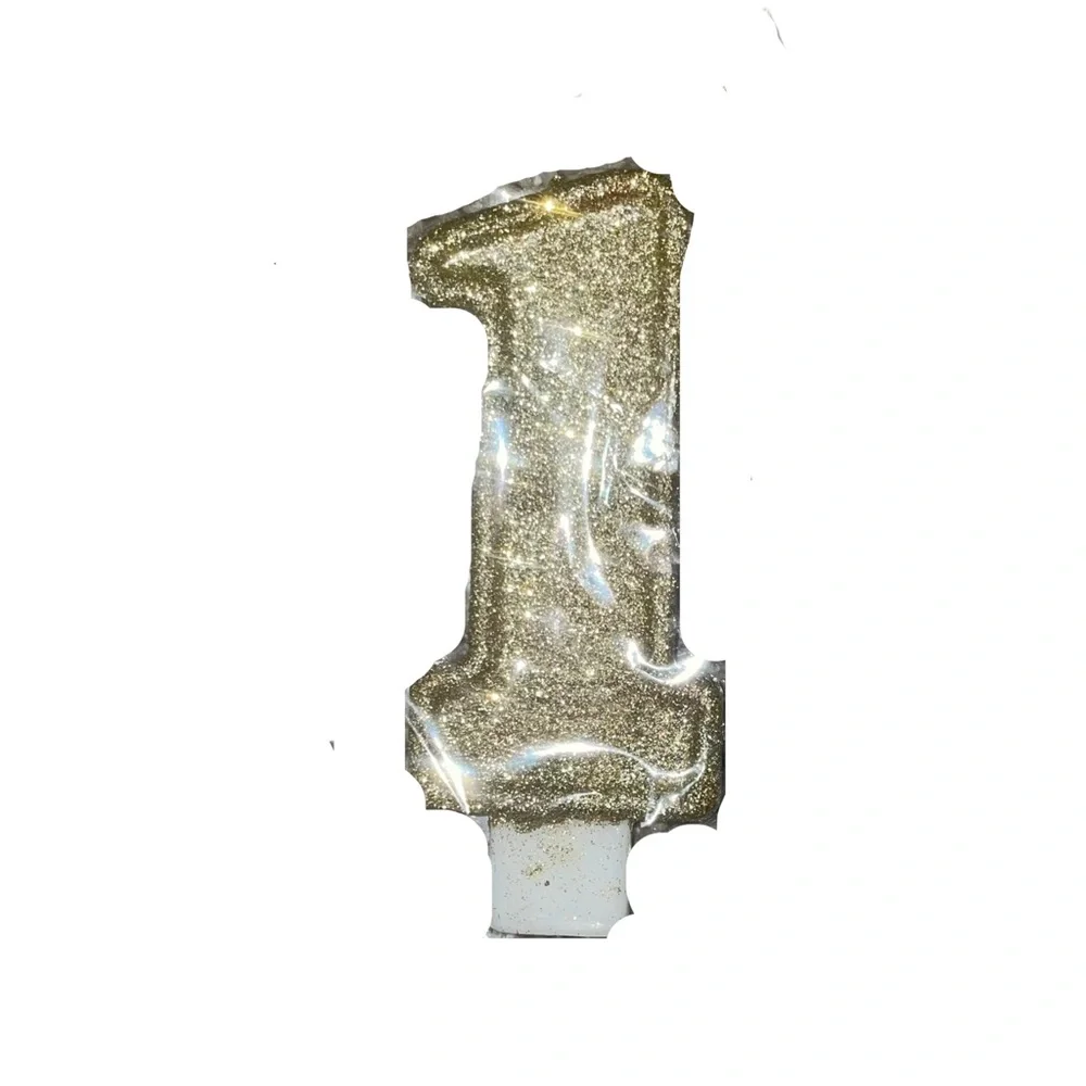 New in packaging Glitter Gold 1 Birthday Cake Candle 4 inches